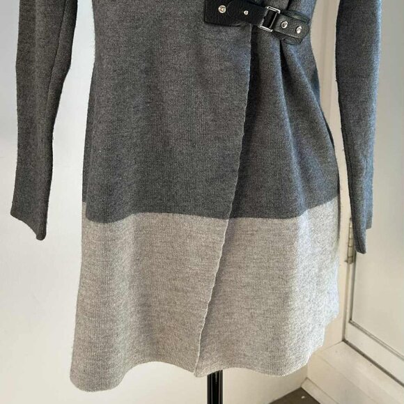 Paul Costelloe Black Label Belted Wrap Knit Long Blazer Grey Colorblock – US M - Picture 4 of 12